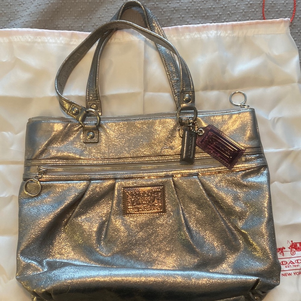 Metallic leather Coach tote